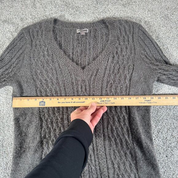 Chelsea28 Sweater Womens Large Cashmere Wool Blend Soft Fuzzy Cable Knit V-neck - Picture 5 of 10